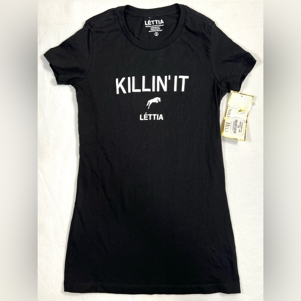 L’ETTIA Women’s Killin’ It‎ Equestrian Show Jump Jumper Black Short Sleeve Small